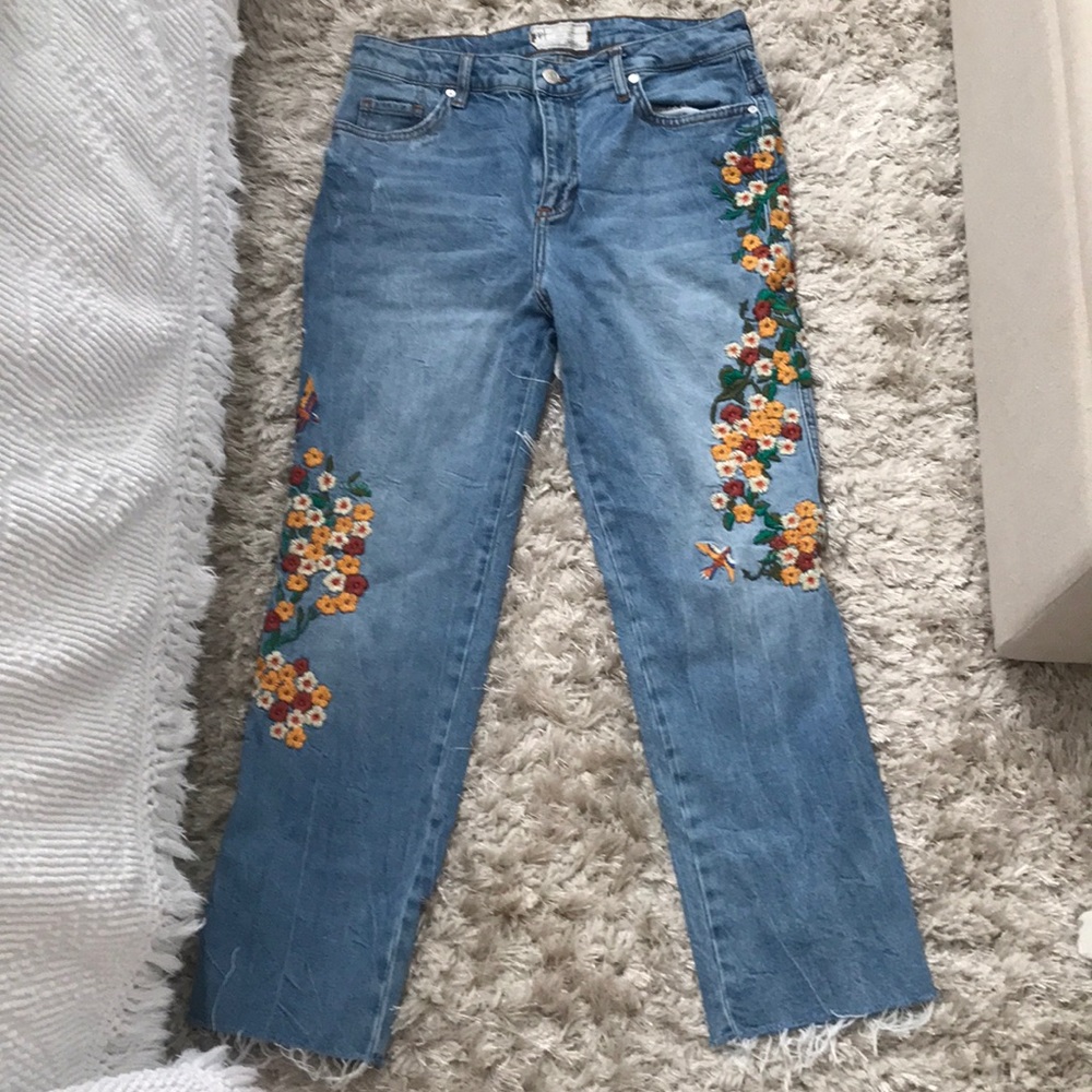 Free people embroidered girlfriend jeans
